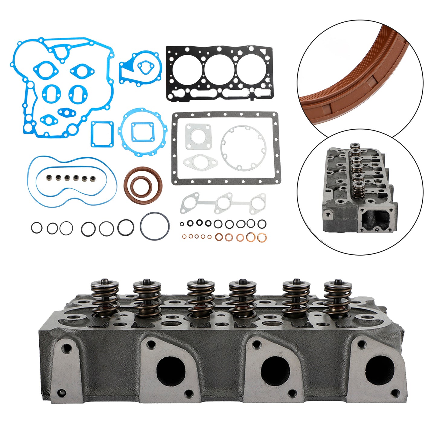 Complete Cylinder Head Kit for Kubota D1105 Engine, with Full Gasket Set & Valves, Fits RTV1100, K008 & B2410