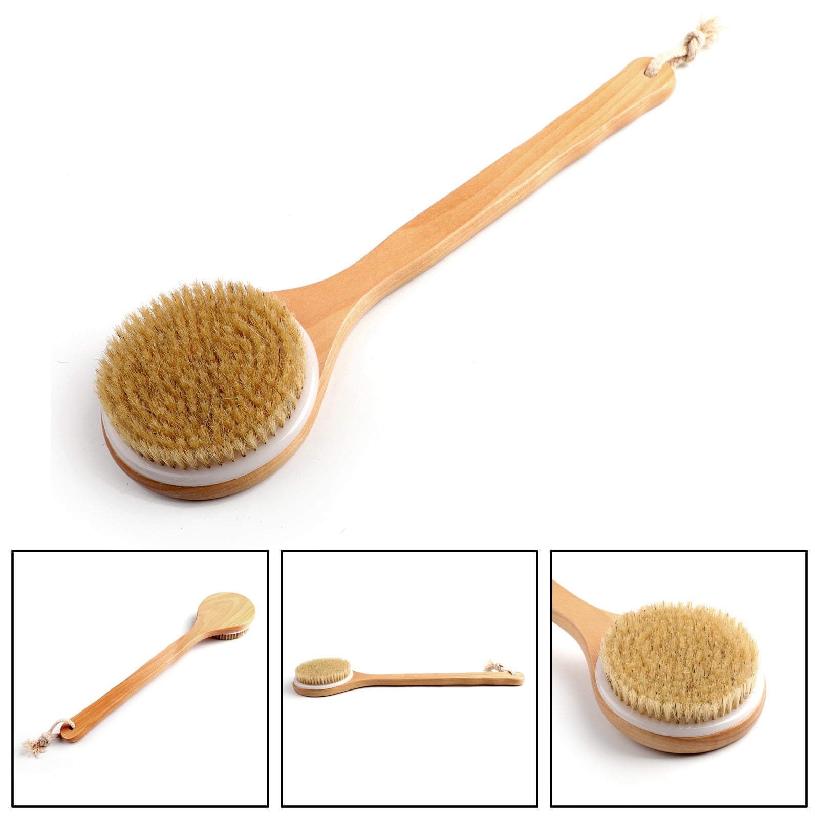 Premium Natural Boar Bristle Long Handle Wooden Bath Brush Shower Body Back SPA