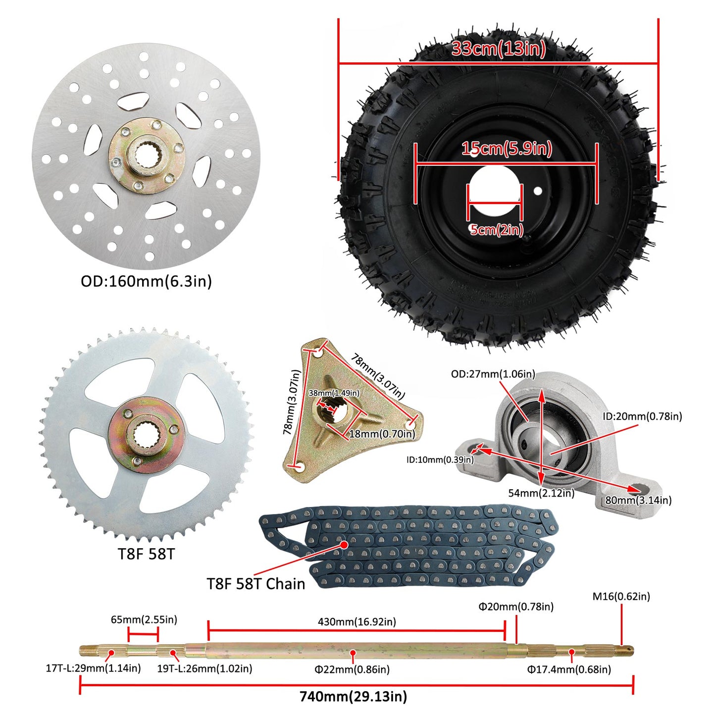 29" Rear Axle Assembly with Complete Wheel Hub Kit – Replacement for Go Kart, Quad, Trike & Drift Bikes