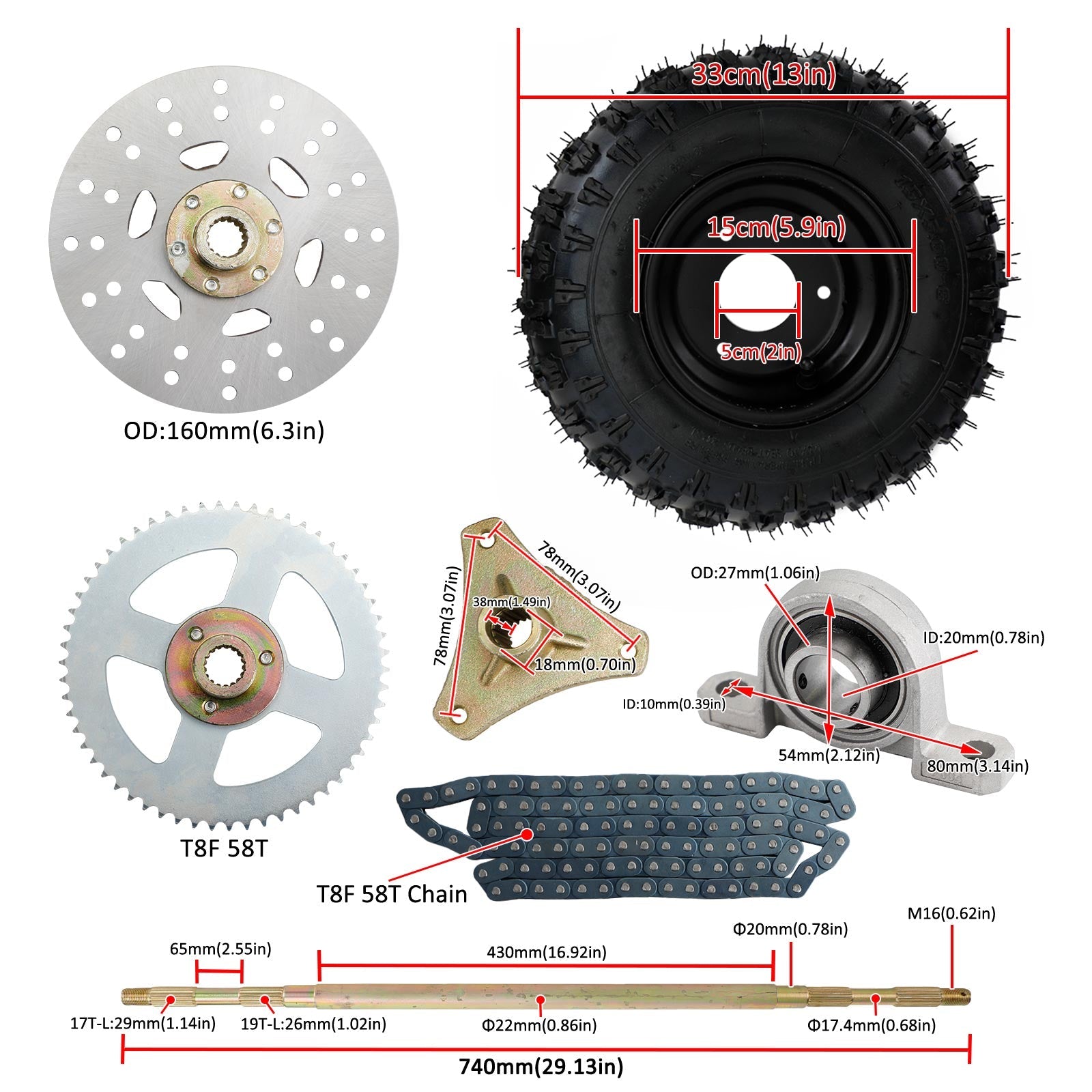 Various ATV Quad Go Kart Rear Live Axle Kit Sprocket Brake Wheel (Copy)