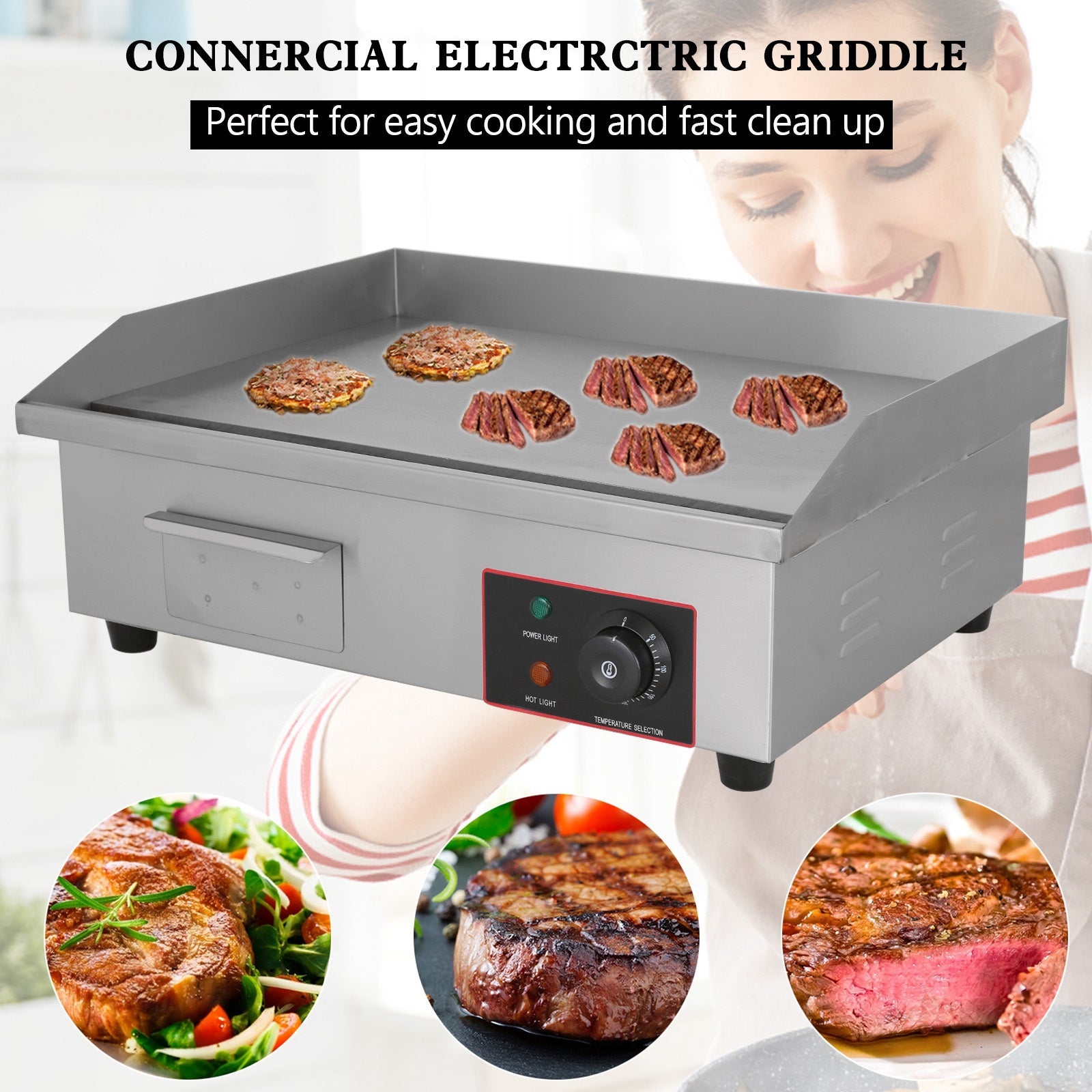 22-Inch Commercial Electric Griddle 3000W Countertop Griddle Electric Flat Top Grill