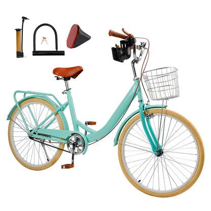 24/26 inch Women City Bicycle Beach Cruiser Bike with Basket & Rack