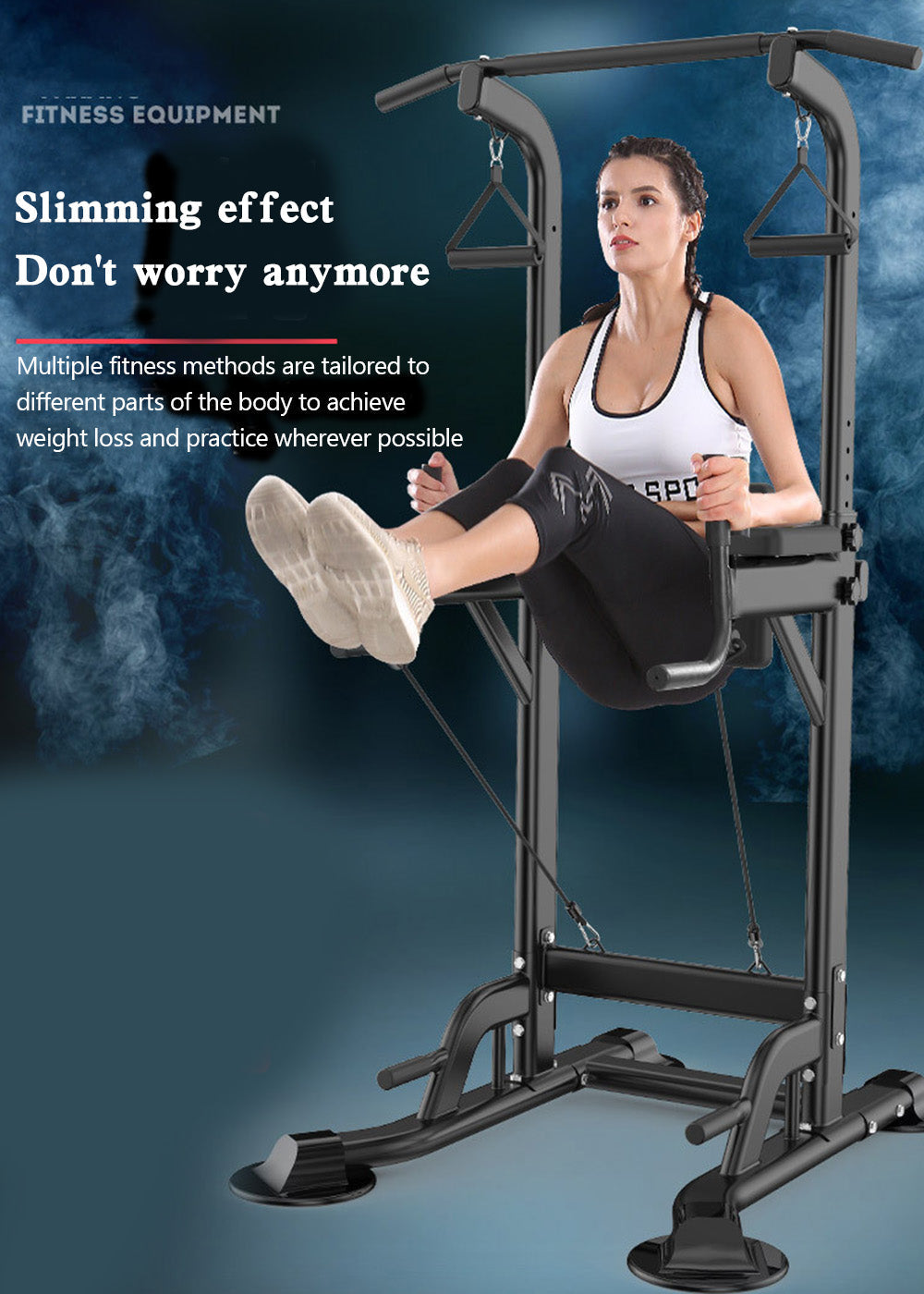 Pull-Up & Squat Bar Power Tower Dip Stands Home Gym Strength