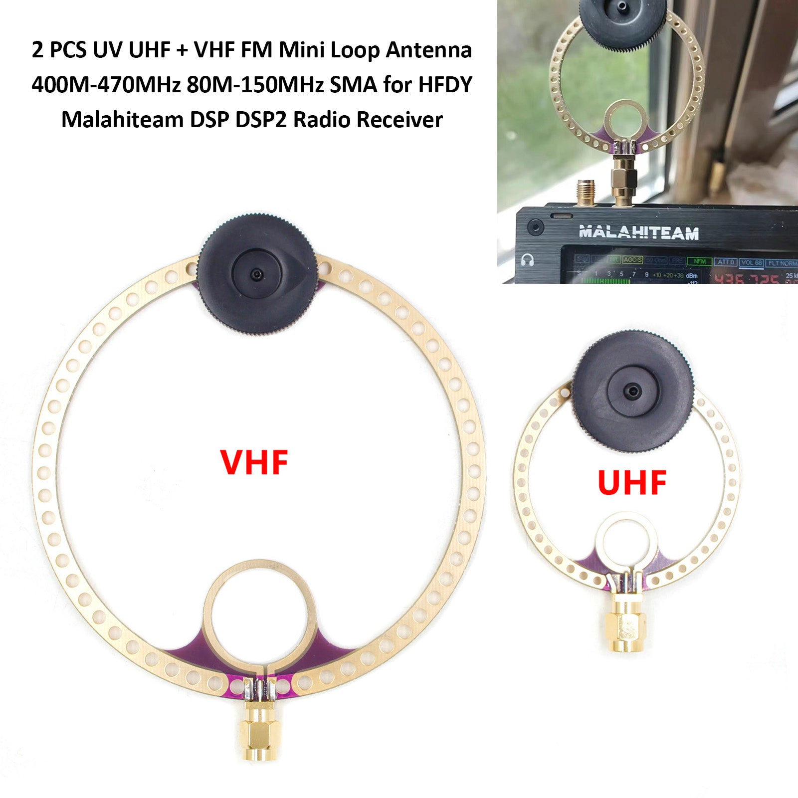 2 PCS Donut VHF UHF FM Mini Loop Antenna 400M-470MHz 80M-150MHz SMA Loop Antenna