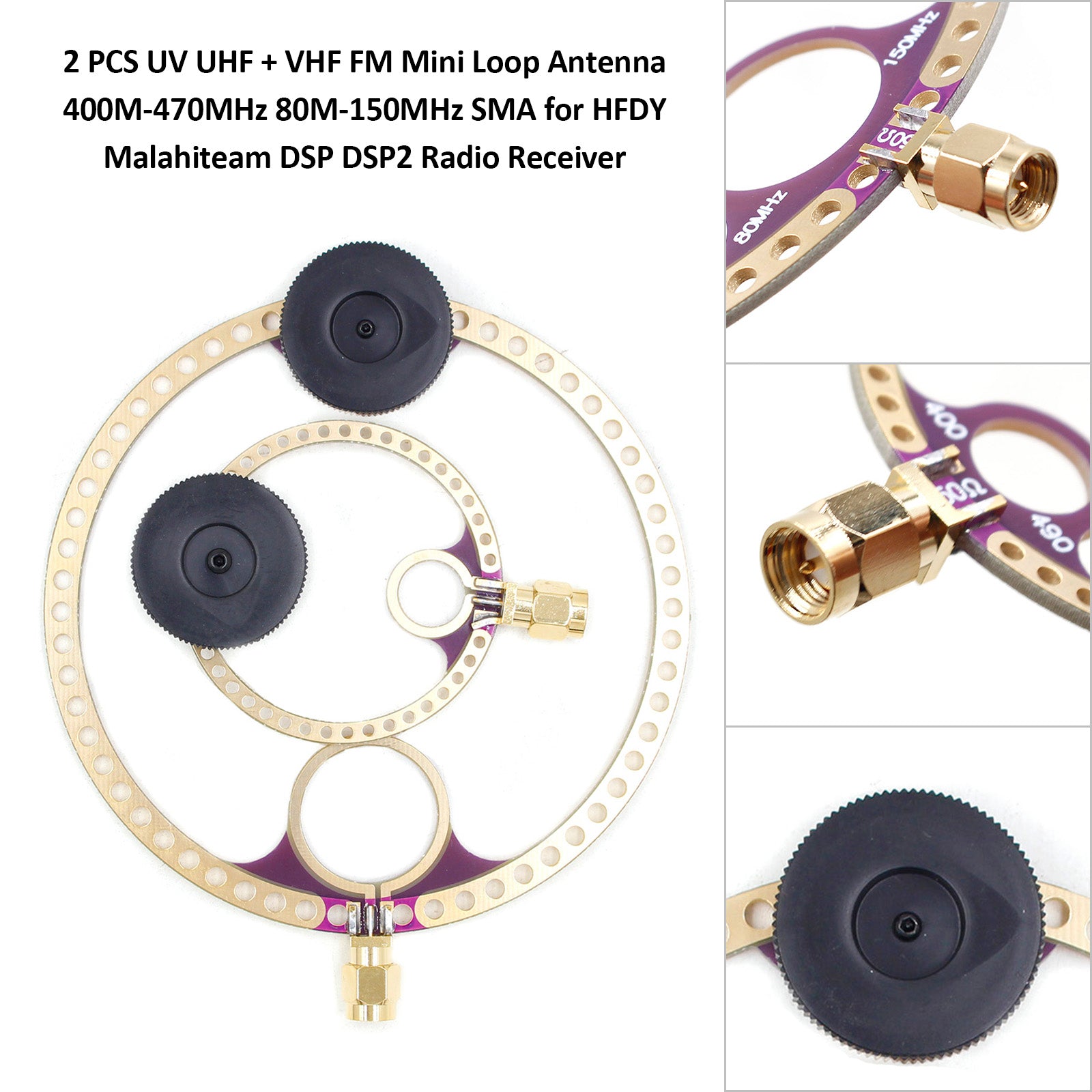 2 PCS Donut VHF UHF FM Mini Loop Antenna 400M-470MHz 80M-150MHz SMA Loop Antenna
