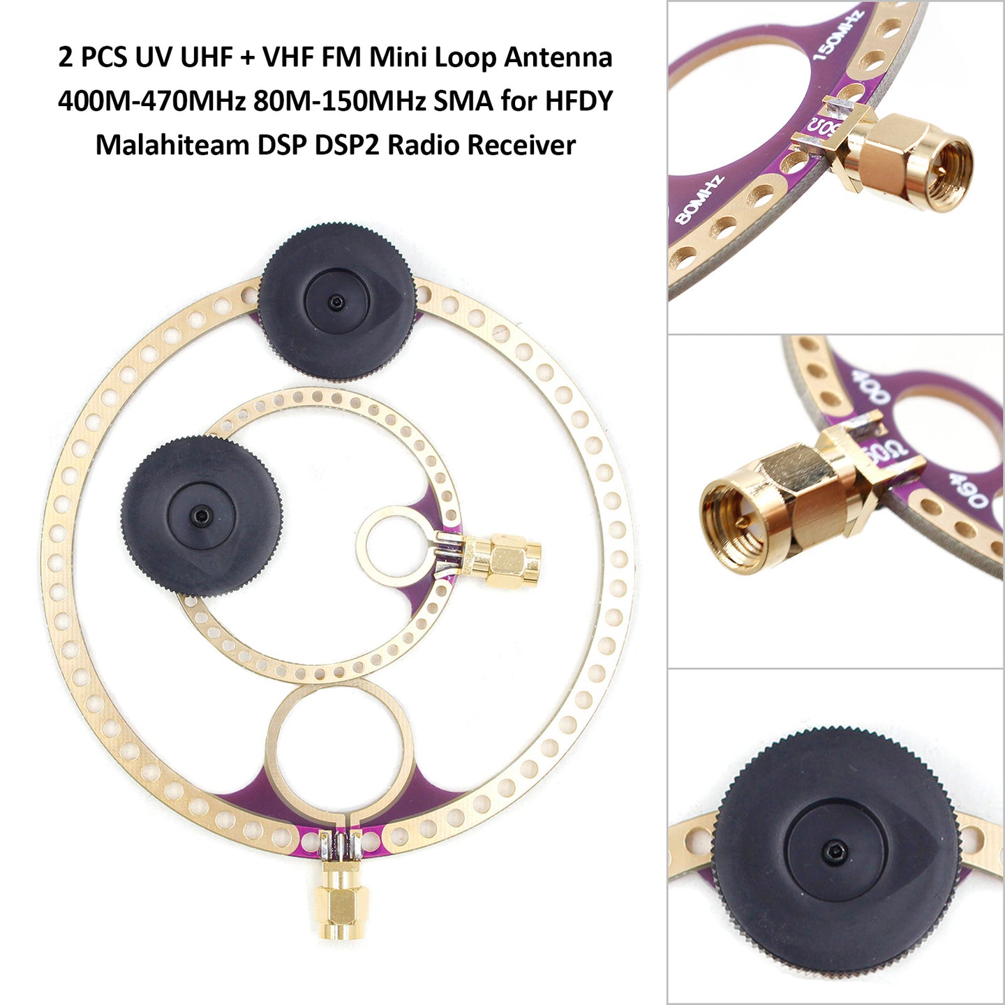 2 PCS Donut VHF UHF FM Mini Loop Antenna 400M-470MHz 80M-150MHz SMA Loop Antenna