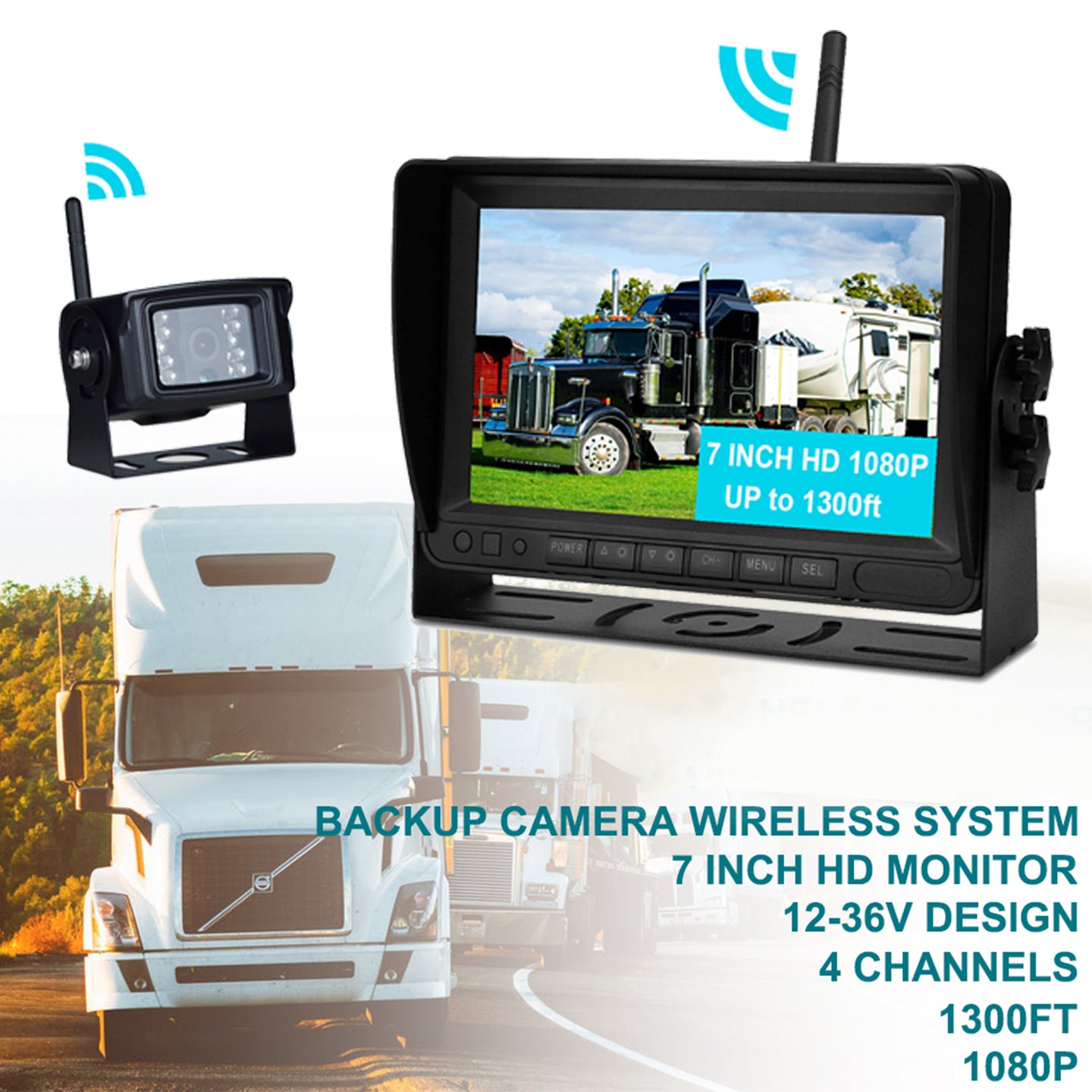 7inch Display AHD 1080P Wireless 1CH Rear View Backup Camera Kit for Truck Trailer