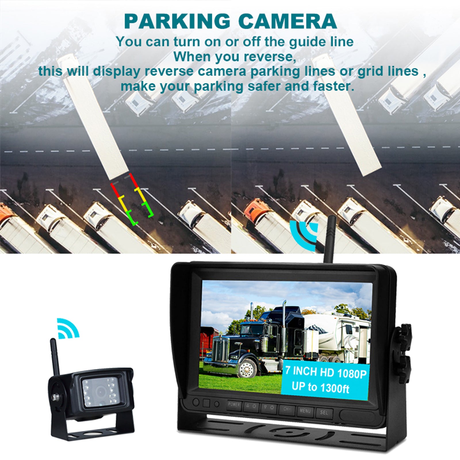 7inch Display AHD 1080P Wireless 1CH Rear View Backup Camera Kit for Truck Trailer