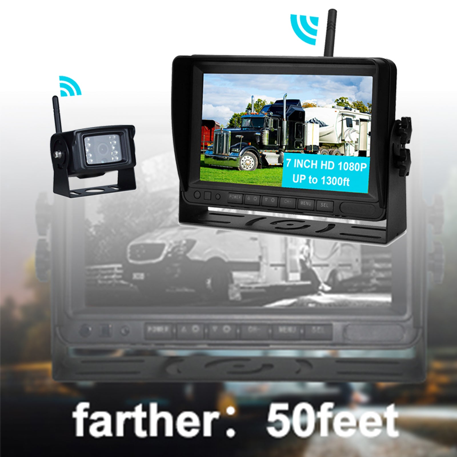 7inch Display AHD 1080P Wireless 1CH Rear View Backup Camera Kit for Truck Trailer
