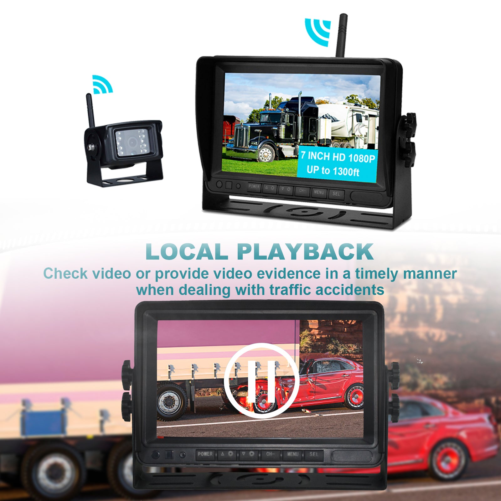 7inch Display AHD 1080P Wireless 1CH Rear View Backup Camera Kit for Truck Trailer