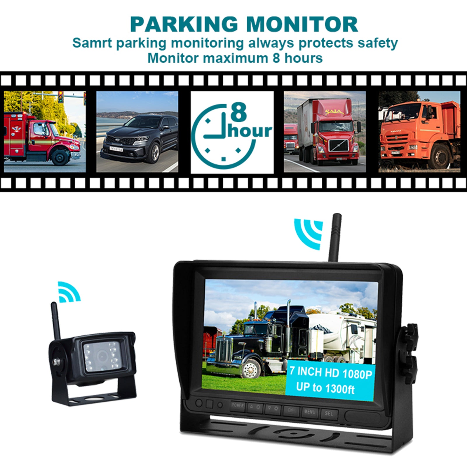 7inch Display AHD 1080P Wireless 1CH Rear View Backup Camera Kit for Truck Trailer