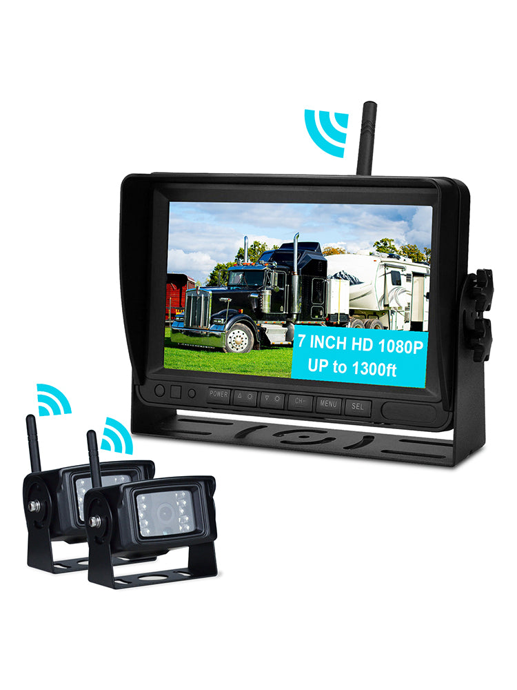 7inch Display AHD 1080P Wireless 2CH Rear View Backup Camera Kit for Truck Trailer