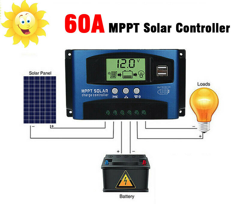 60A MPPT Solar Charge Controller, 12V/24V Auto Regulator for Lithium & Lead-Acid Batteries