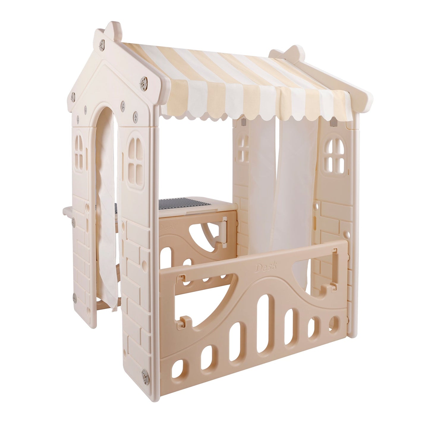 Kids Plastic Outdoor Playhouse with Lights & Building Blocks – Toddler Playhouse Toy for Backyard & Garden Fun