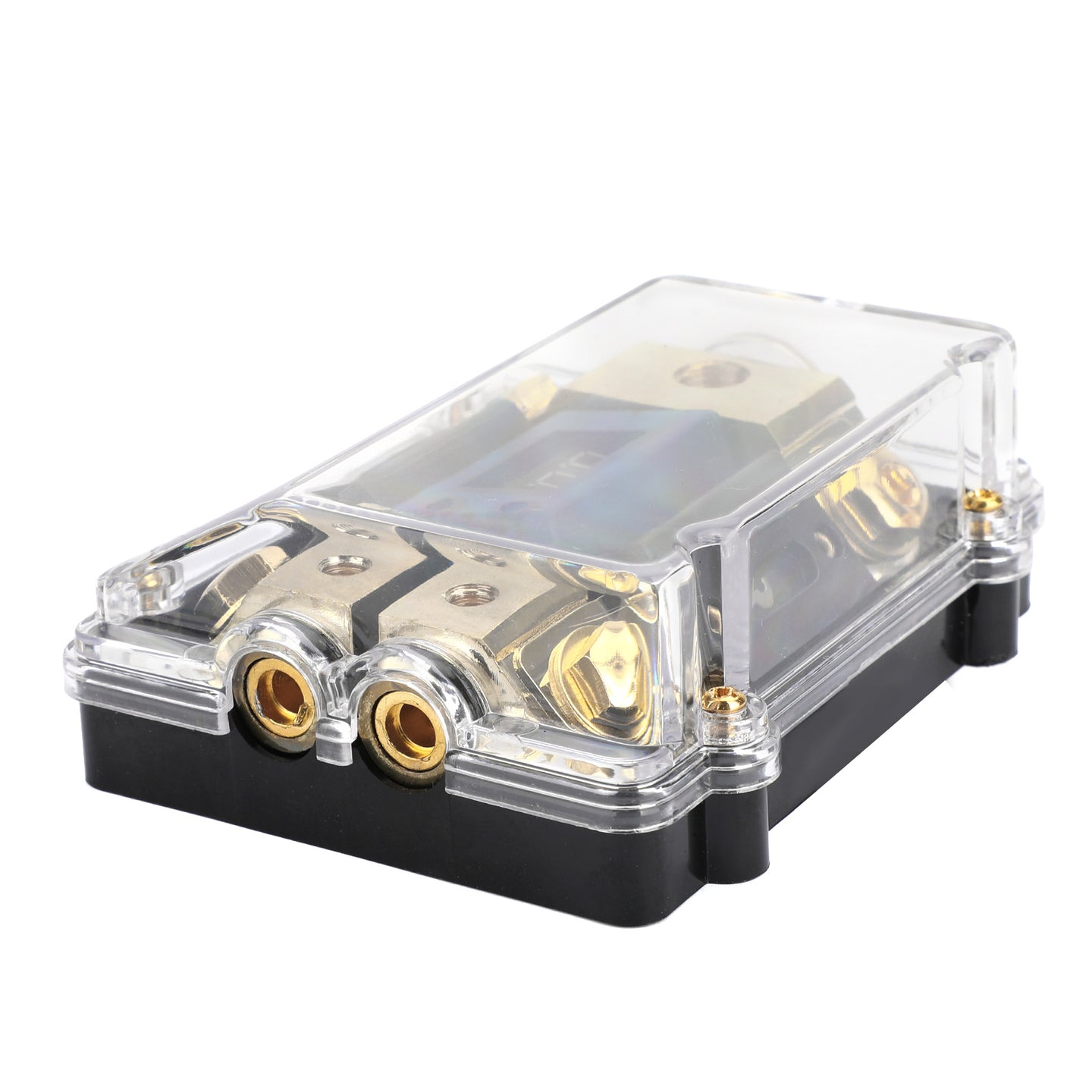 LED Display 1x0 IN 2x4GA OUT Distribution Block Fuse Holder Clear Cover Nickel Plated Splitter Heat resistant plastic housing for Car Audio Marine