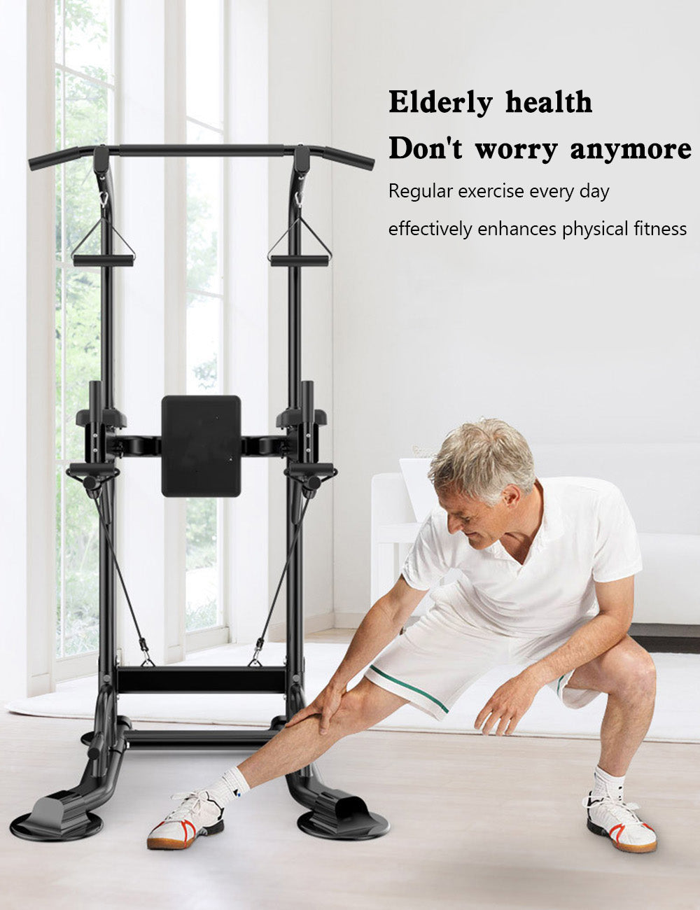 Pull-Up & Squat Bar Power Tower Dip Stands Home Gym Strength