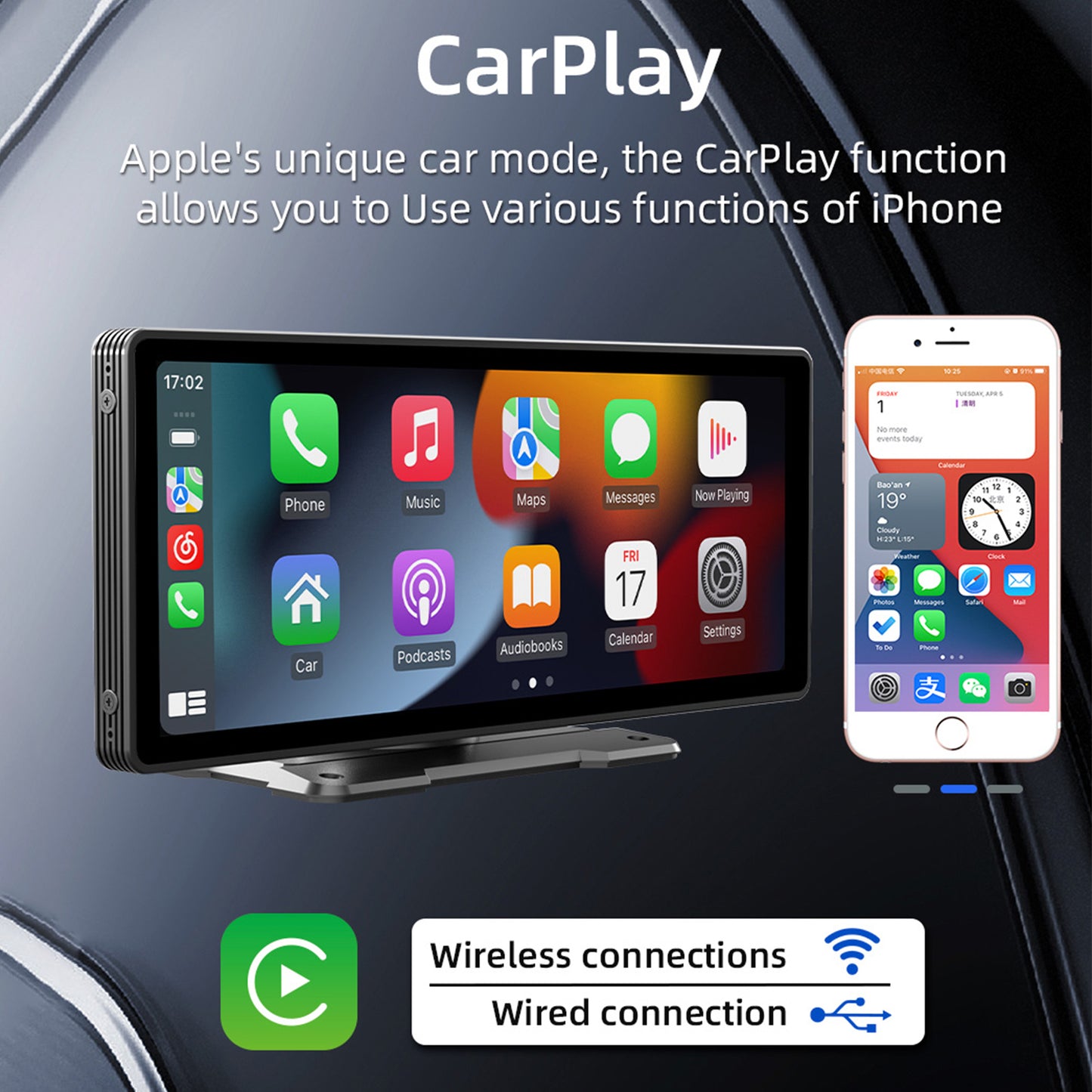 10.26inch Wireless Carplay Bluetooth Stereo Radio FM Car MP5 Player + 4 LED Camera