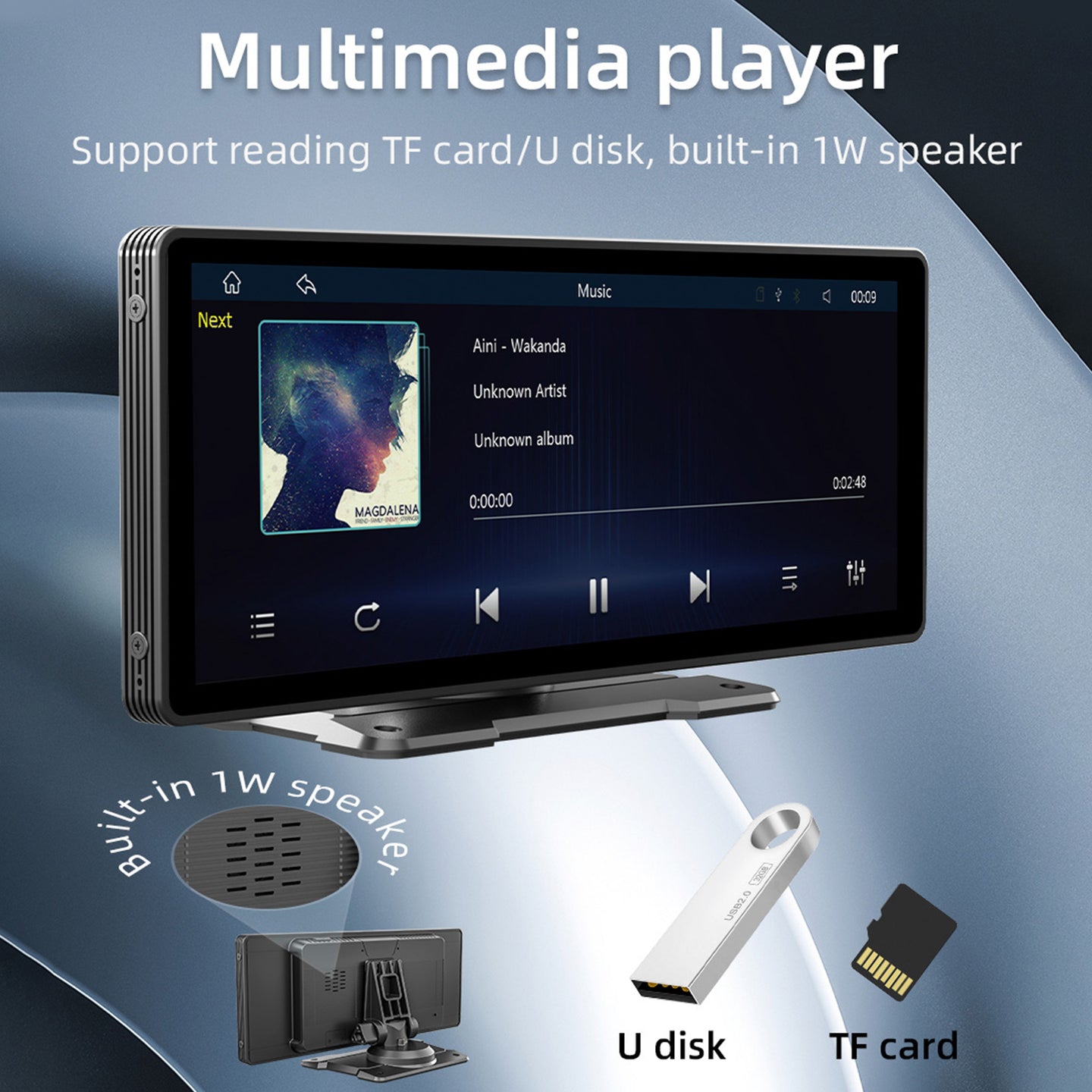 10.26inch Wireless Carplay Bluetooth Stereo Radio FM Car MP5 Player + 4 LED Camera