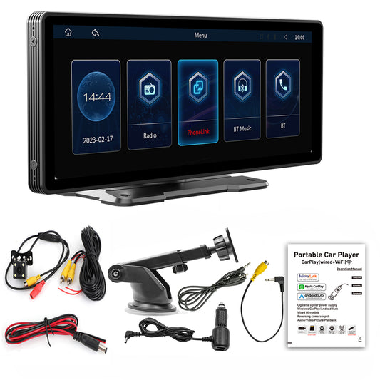 10.26inch Wireless Carplay Bluetooth Stereo Radio FM Car MP5 Player + 4 LED Camera