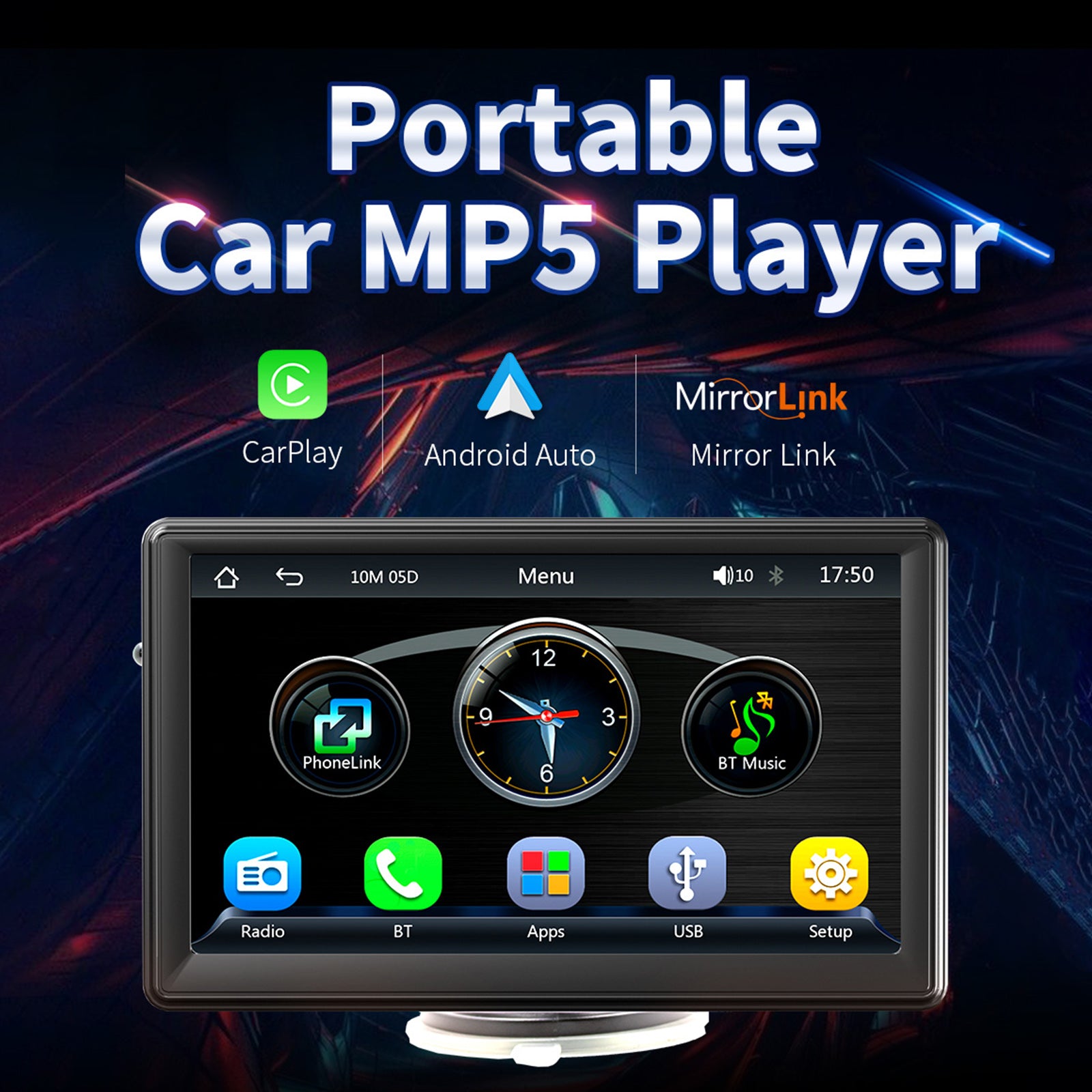 7inch Portable Wireless Carplay Car MP5 Player Bluetooth Stereo Radio 4 LED Camera