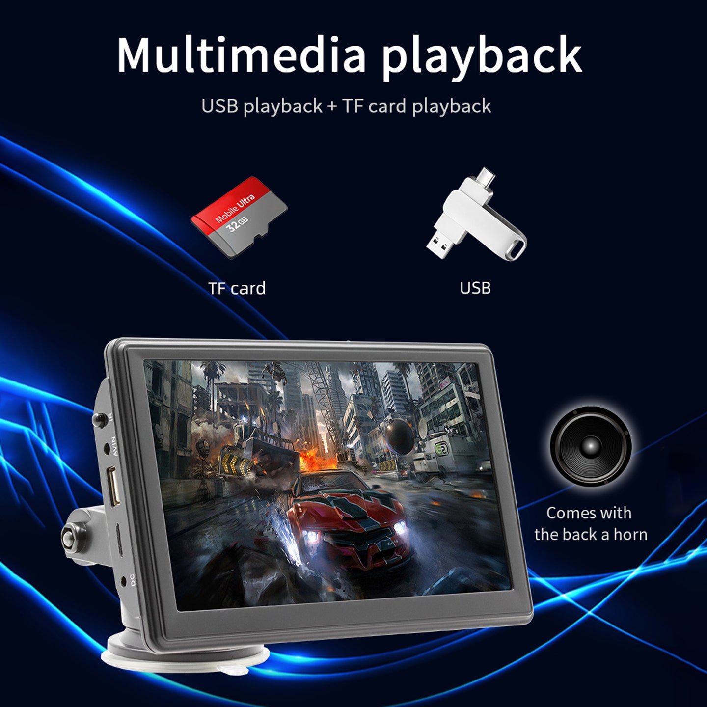 7inch Portable Wireless Carplay Car MP5 Player Bluetooth Stereo Radio 4 LED Camera