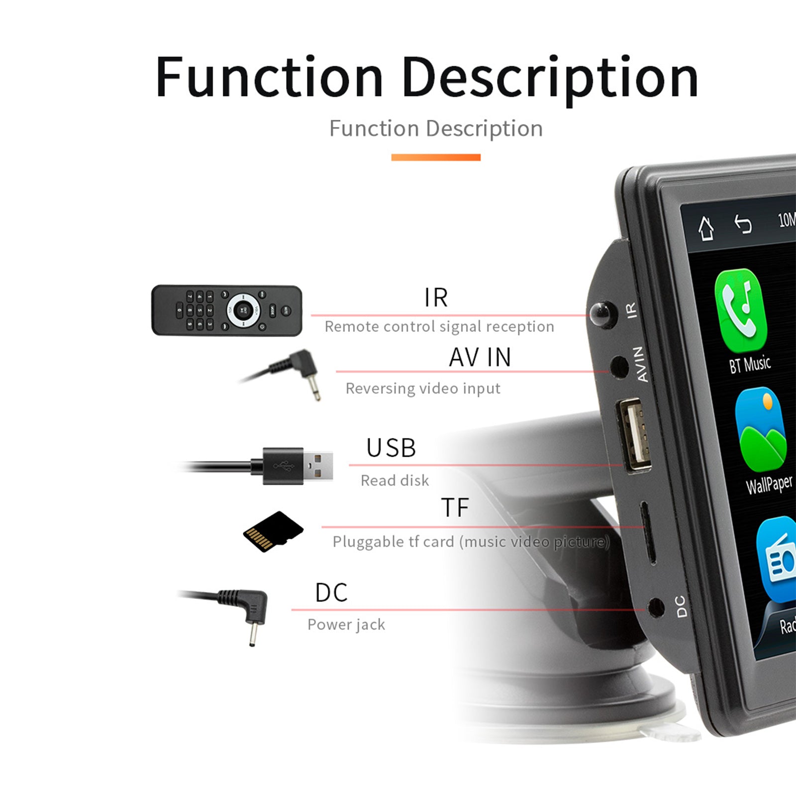 7inch Portable Wireless Carplay Car MP5 Player Bluetooth Stereo Radio 4 LED Camera