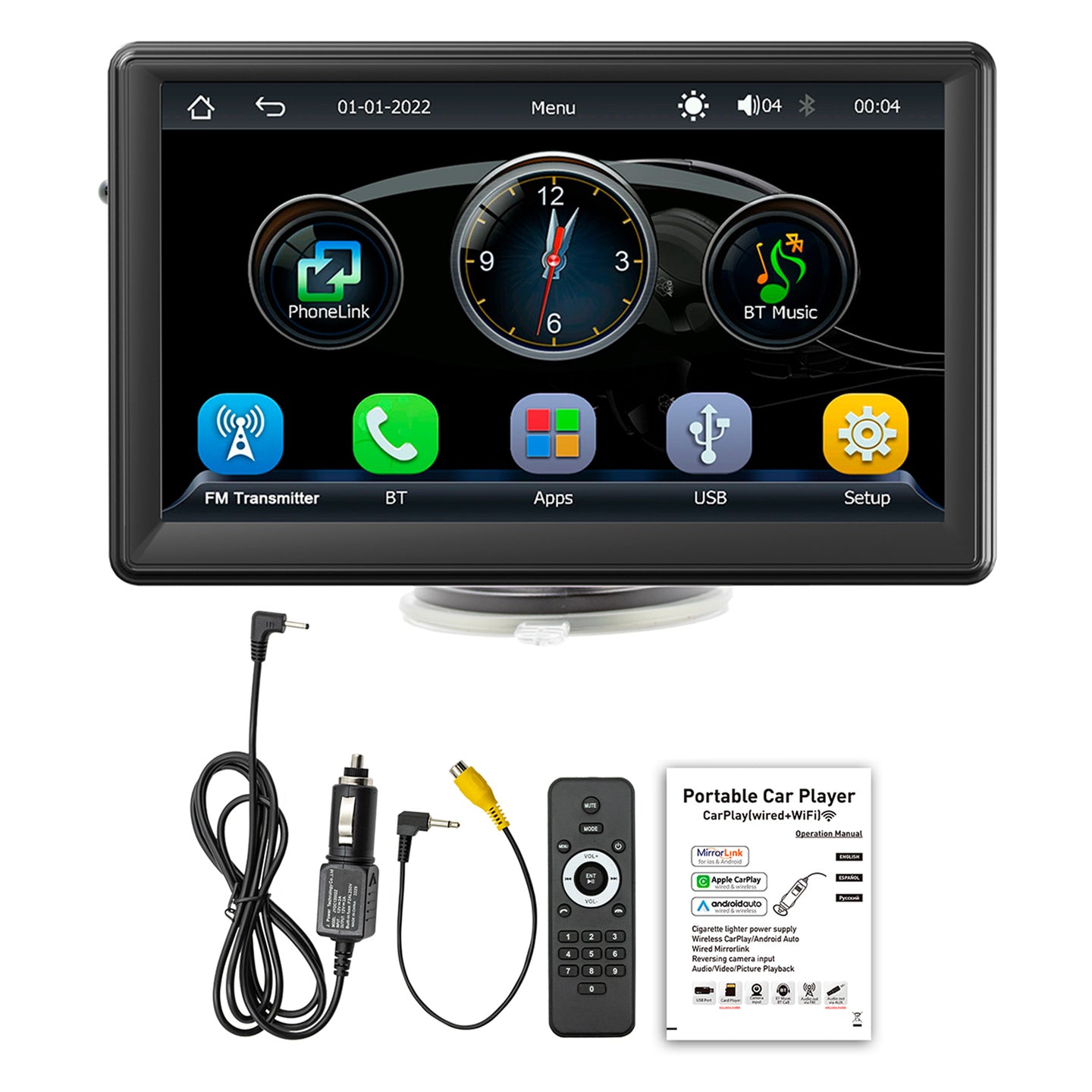 7inch Portable Wireless Carplay Car MP5 Player Bluetooth Stereo Radio 4 LED Camera