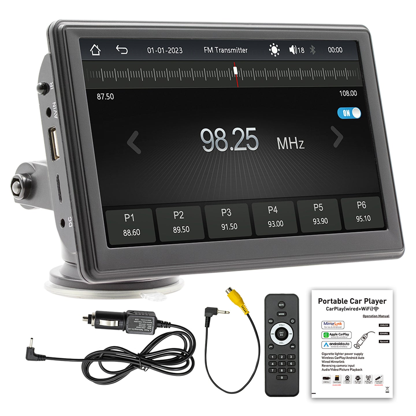 7inch Portable Wireless Carplay Car MP5 Player Bluetooth Stereo Radio 4 LED Camera