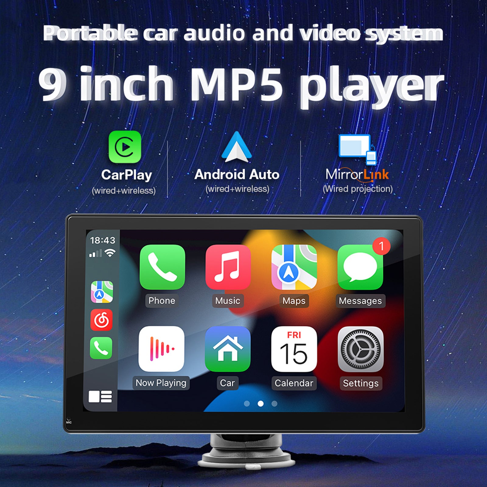 9inch  Car MP5 Player Apple Carplay/Android Auto Car Bluetooth Radio + 4 LED Camera