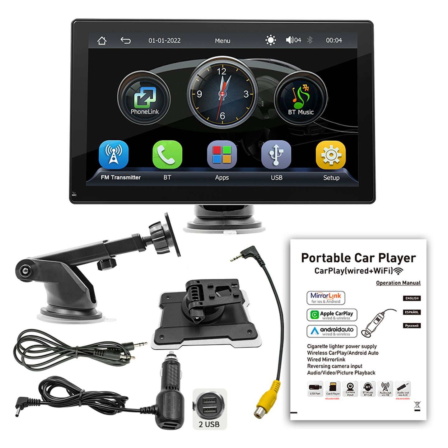 9inch  Car MP5 Player Apple Carplay/Android Auto Car Bluetooth Radio + 4 LED Camera