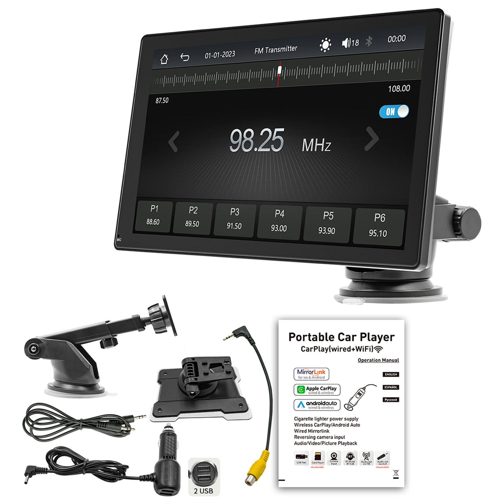 9inch  Car MP5 Player Apple Carplay/Android Auto Car Bluetooth Radio + 4 LED Camera