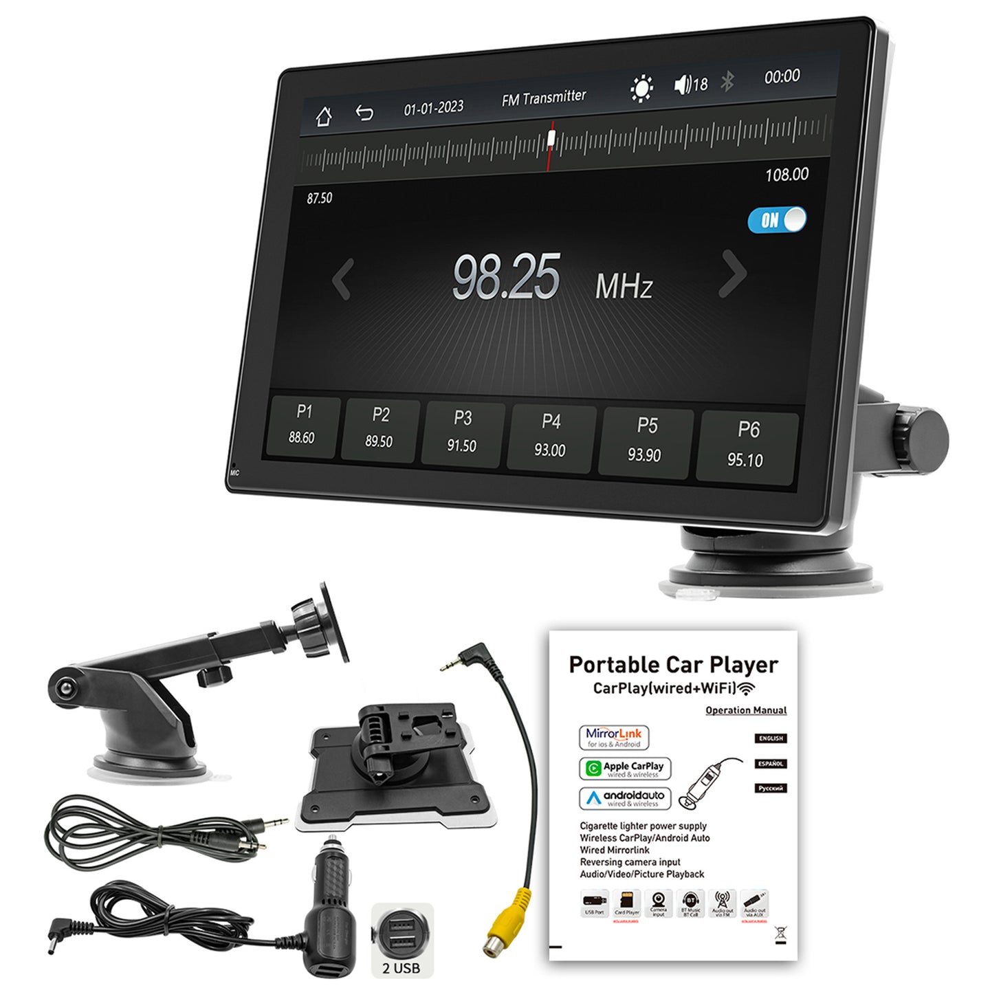 9inch  Car MP5 Player Apple Carplay/Android Auto Car Bluetooth Radio + 4 LED Camera
