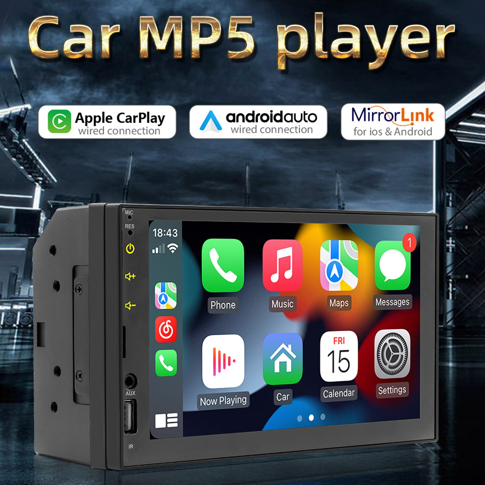 7inch Wired Carplay Car MP5 Player Bluetooth MP3 Car Card Radio+ 4 LED Camera