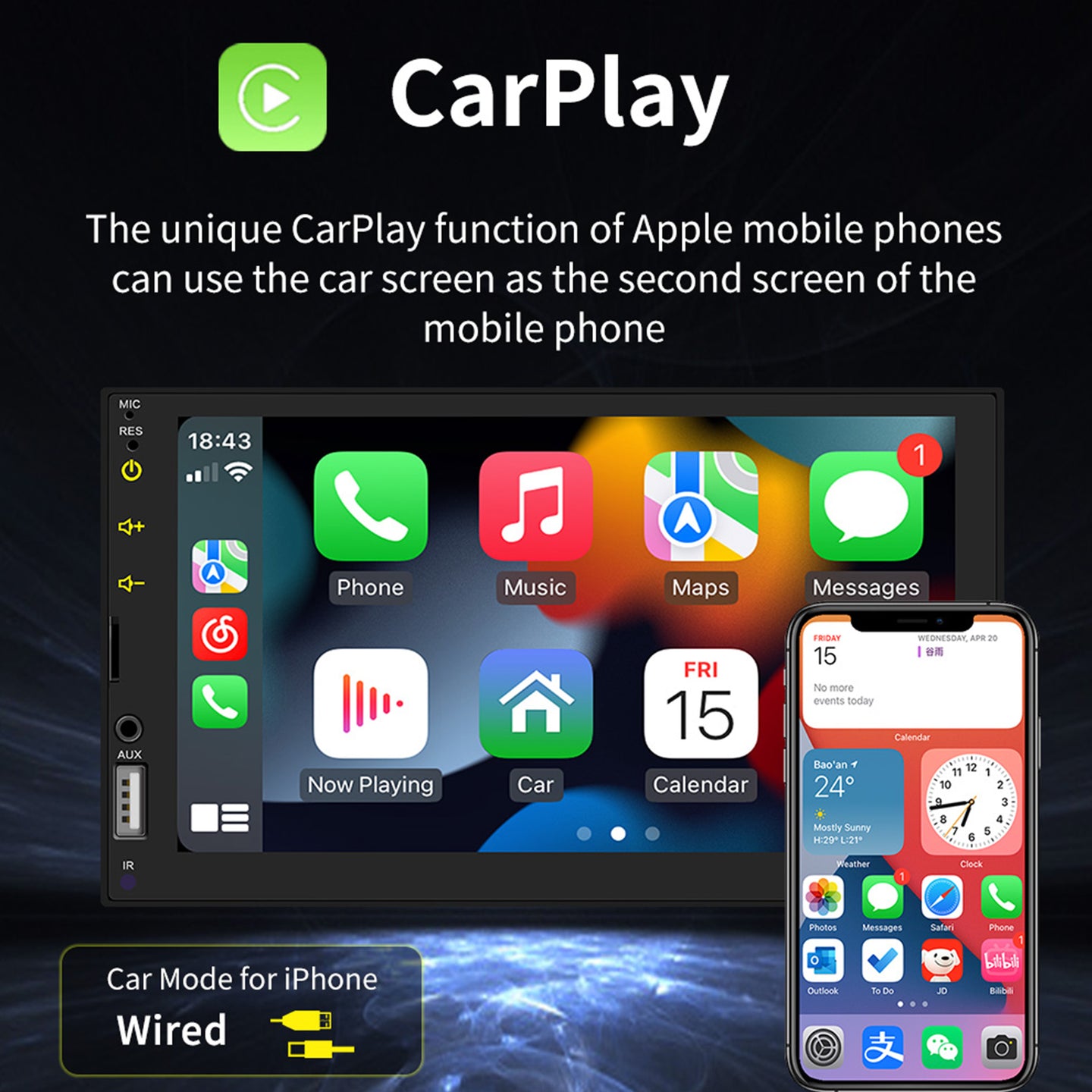 7inch Wired Carplay Car MP5 Player Bluetooth MP3 Car Card Radio+ 4 LED Camera