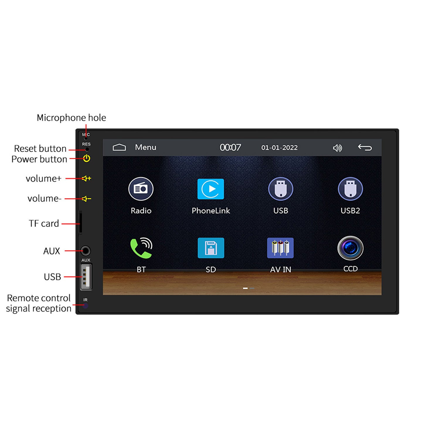 7inch Wired Carplay Car MP5 Player Bluetooth MP3 Car Card Radio+ 4 LED Camera