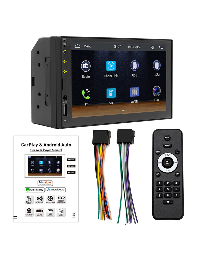 7inch Wired Carplay Car MP5 Player Bluetooth MP3 Car Card Radio+ 4 LED Camera