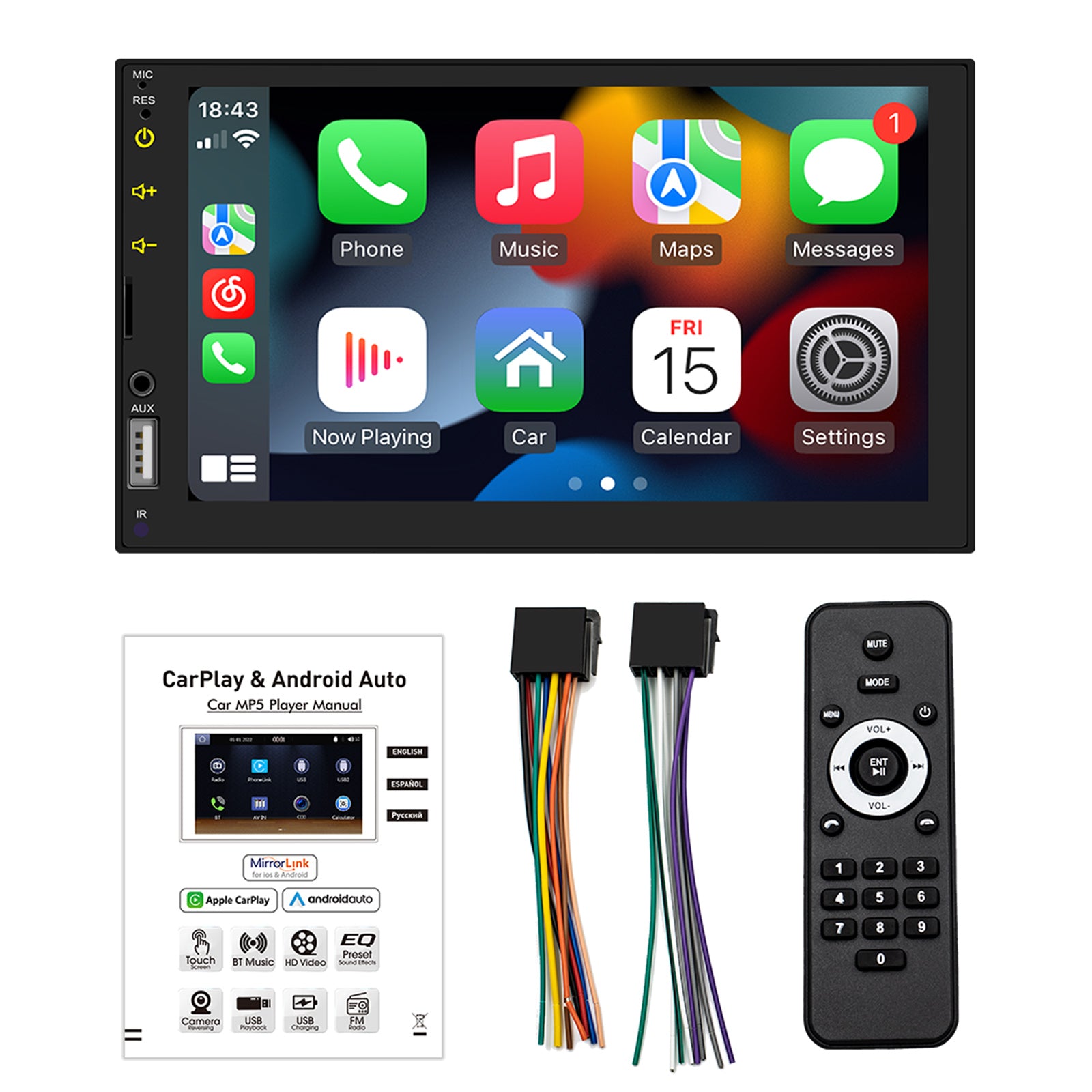 7inch Wired Carplay Car MP5 Player Bluetooth MP3 Car Card Radio+ 4 LED Camera