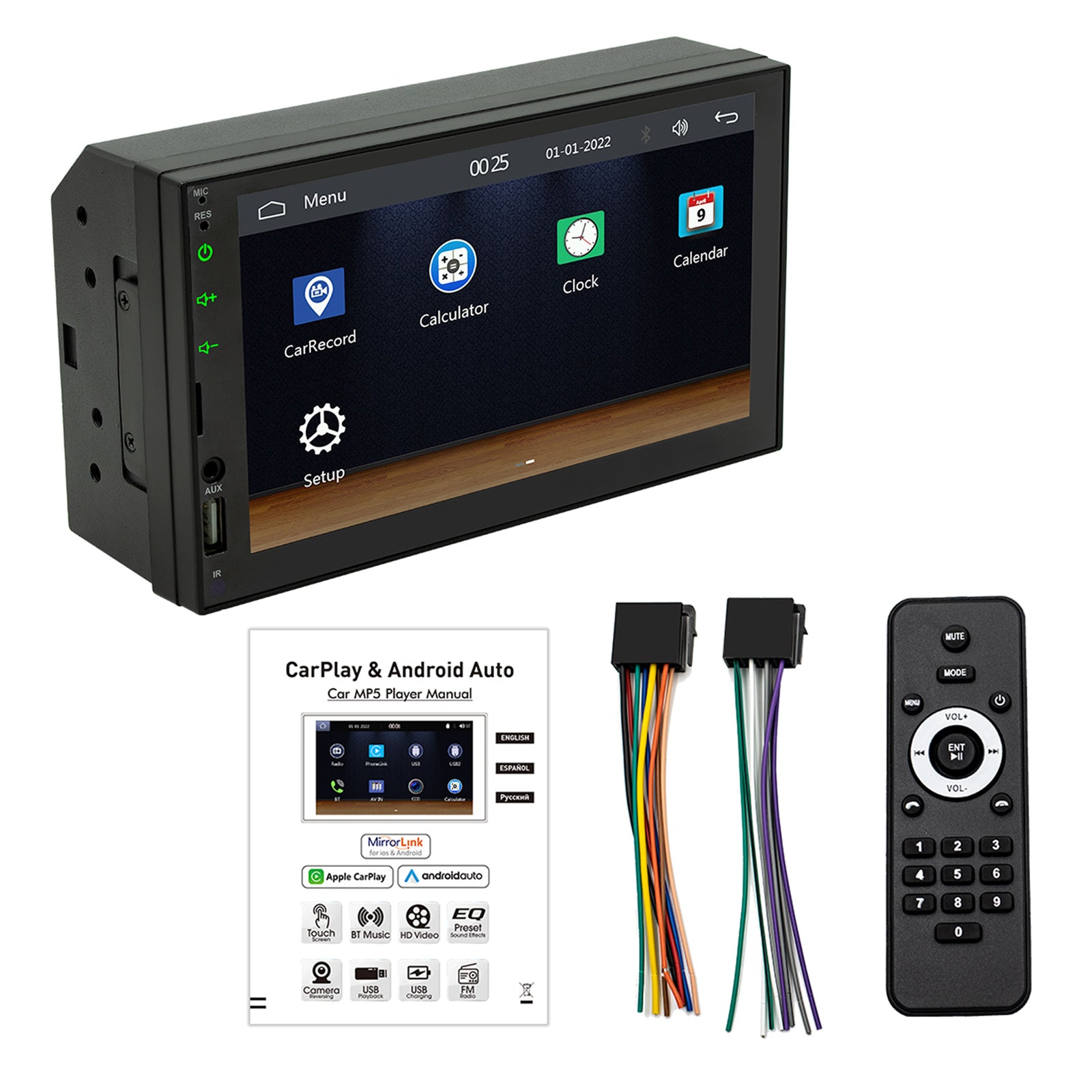 7inch Wired Carplay Car MP5 Player Bluetooth MP3 Car Card Radio+ 4 LED Camera