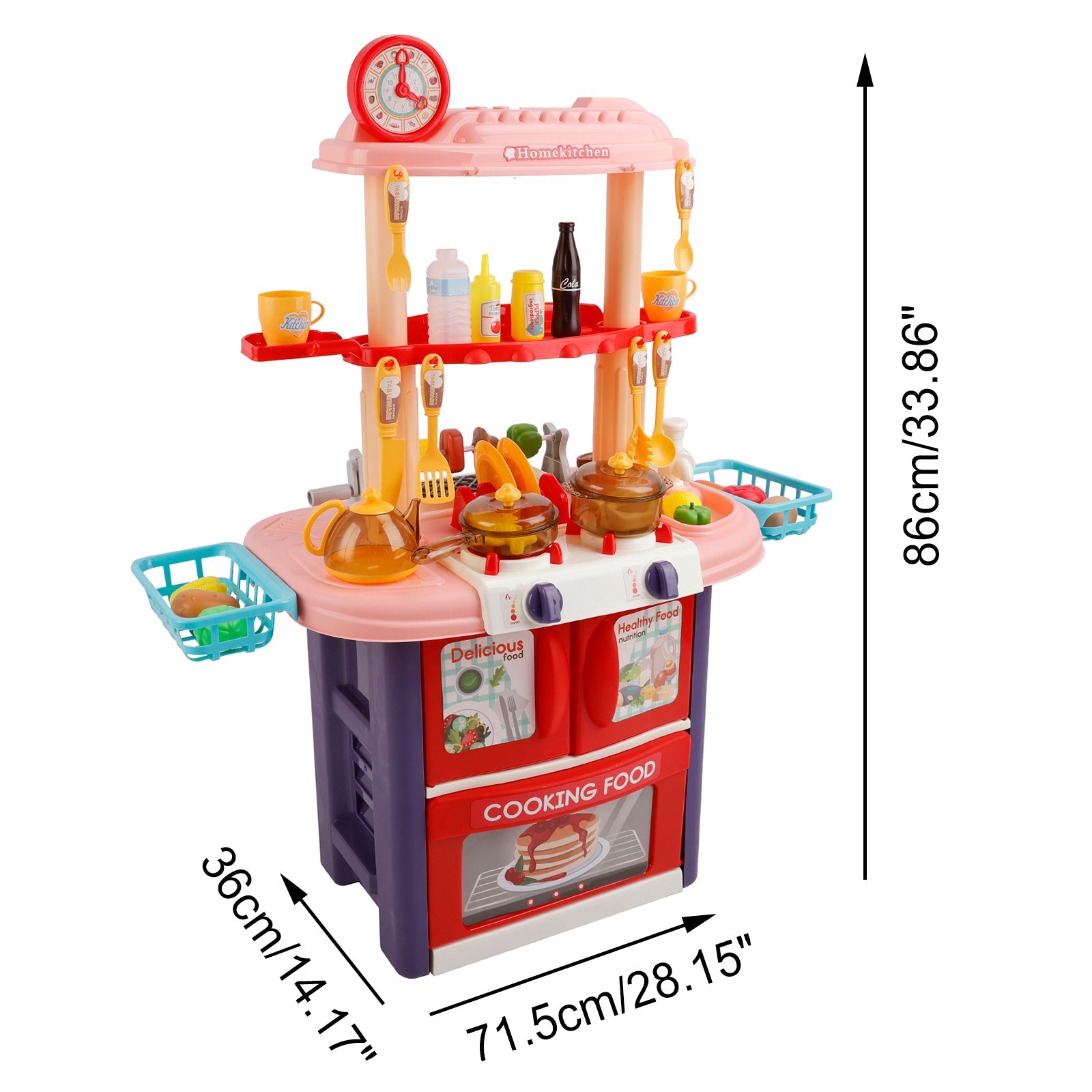 Plastic Tableware Kitchen Set With Sound, Light And Spray Function Kid Toy Pink