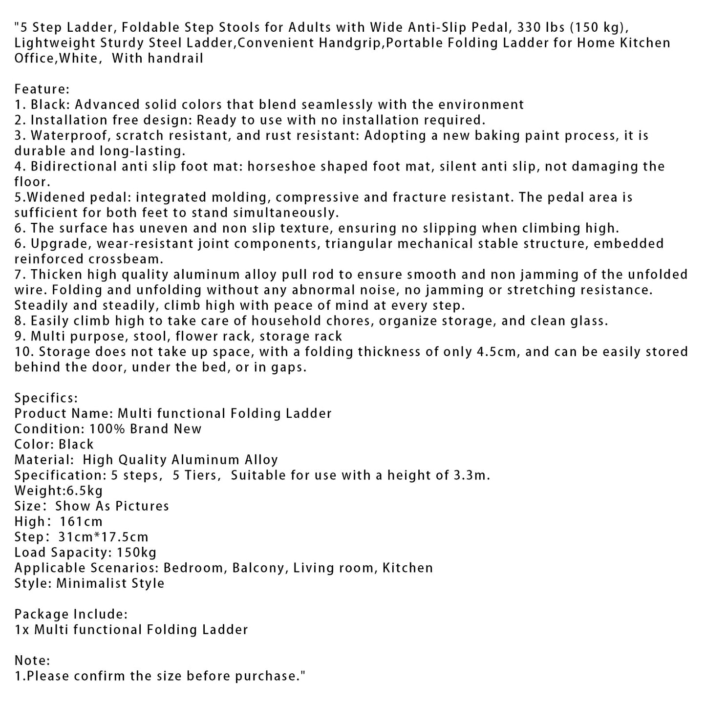 5 Step Ladder, Foldable Step Stool, Aluminum Step Ladder with Anti-Slip Pedal