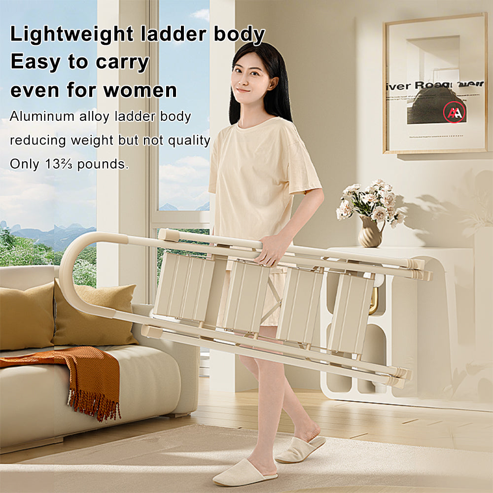 4-Step Ultra-Slim Folding Ladder, 2.8" Thick with Safety Handrail & Wide Anti-Slip Pedals, 330 lbs Capacity (White)