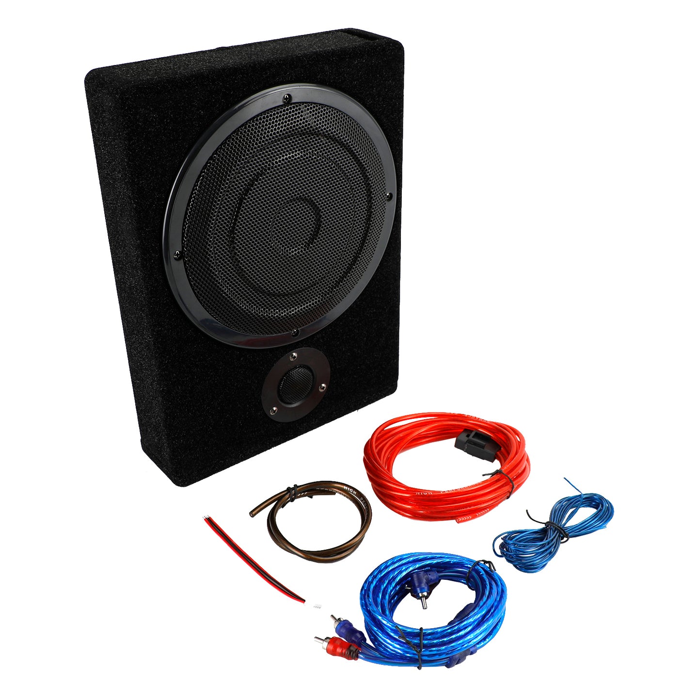 8 Inch 600W Slim Under-Seat Car Subwoofer with Built-in Amplifier & Tweeter, Full Range Powered Speaker Box