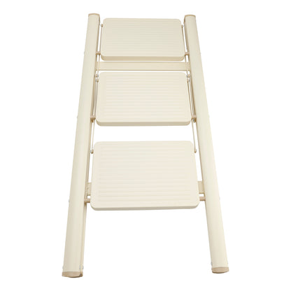3-Step Folding Stepladder with Wide Anti-Slip Pedals, 330 lbs Capacity Lightweight Step Stool for Home & Kitchen (Cream White)