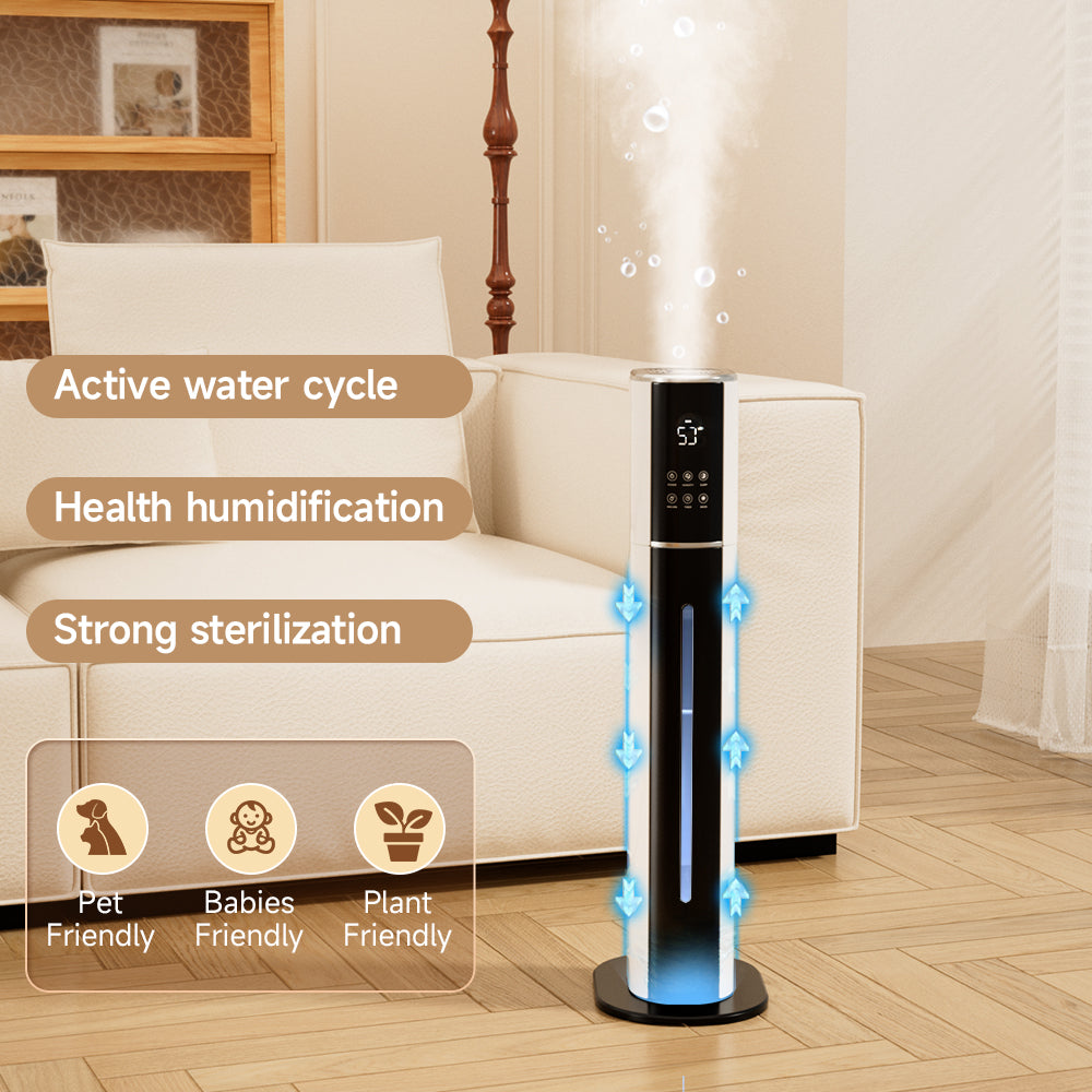 Large Room Humidifier with UV-C - Ultra-Quiet for Bedroom, 9L Tank, 3 Mist Settings