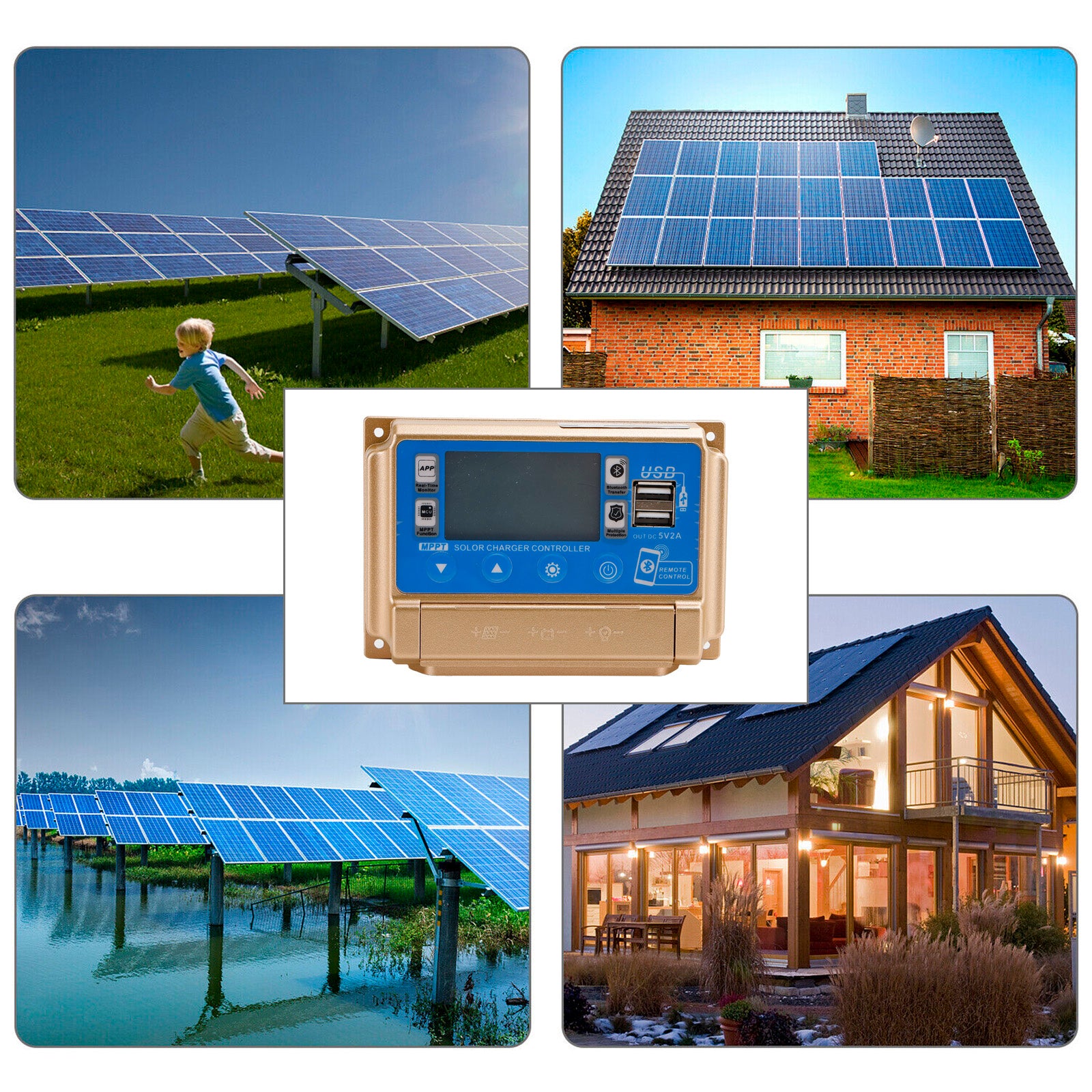 40A MPPT Bluetooth APP Solar Charge Controller Charger Fits 12V/24V Battery Gold