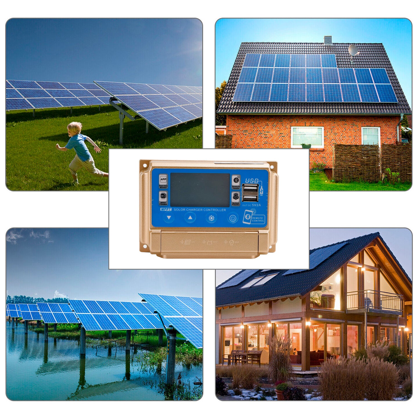40A MPPT Bluetooth APP Solar Charge Controller Charger Fits 12V/24V Battery Gold