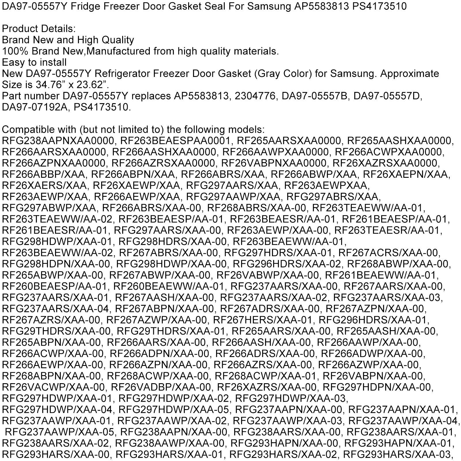 Samsung Refrigerator Door Gasket Seal – Fridge & Freezer Replacement Part DA97-05557Y AP5583813 PS4173510