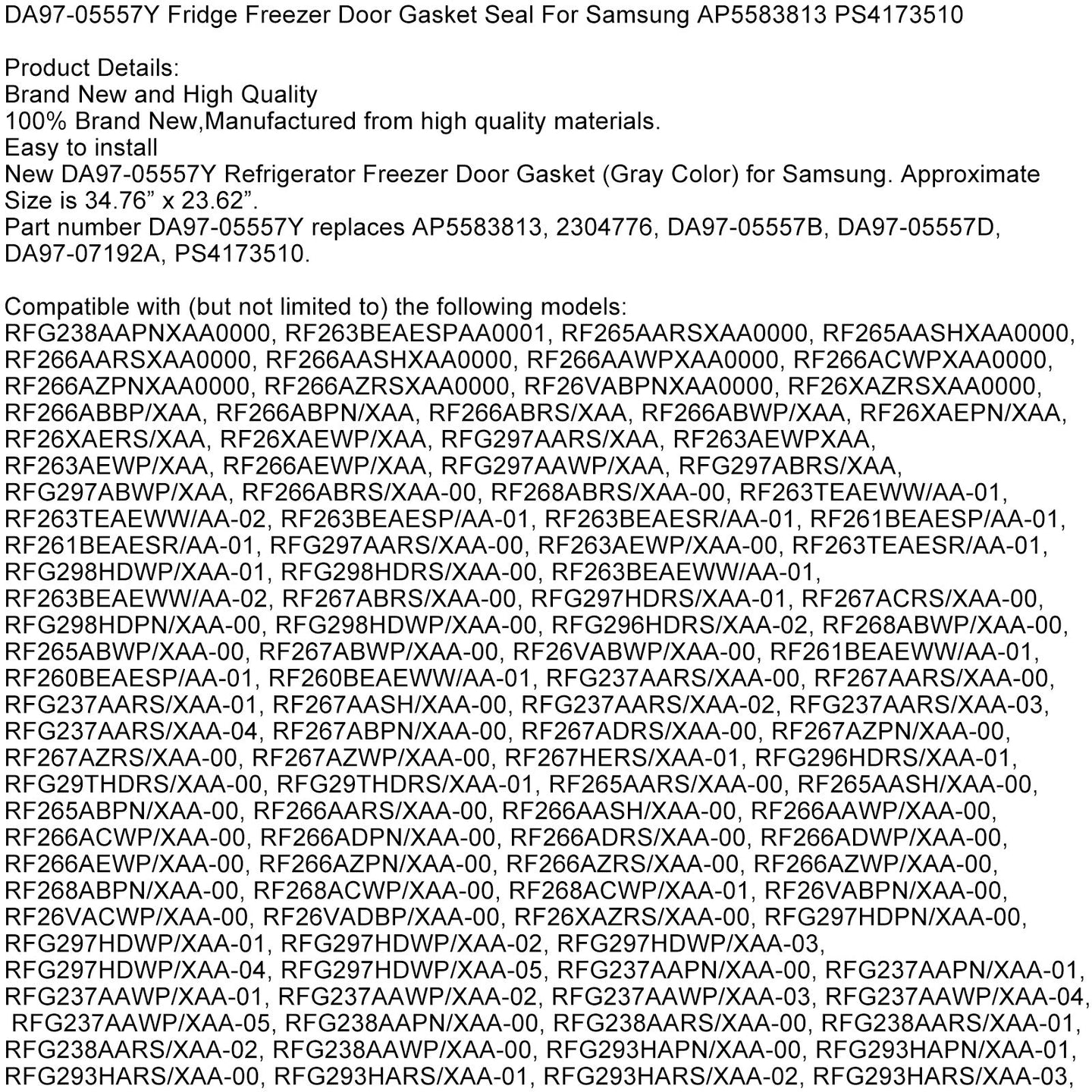 Samsung Refrigerator Door Gasket Seal – Fridge & Freezer Replacement Part DA97-05557Y AP5583813 PS4173510