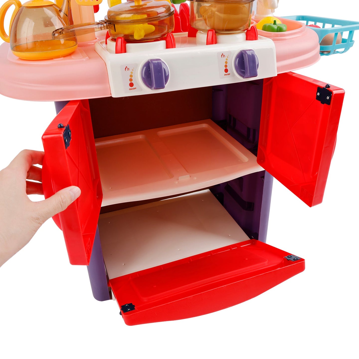 Plastic Tableware Kitchen Set With Sound, Light And Spray Function Kid Toy Pink