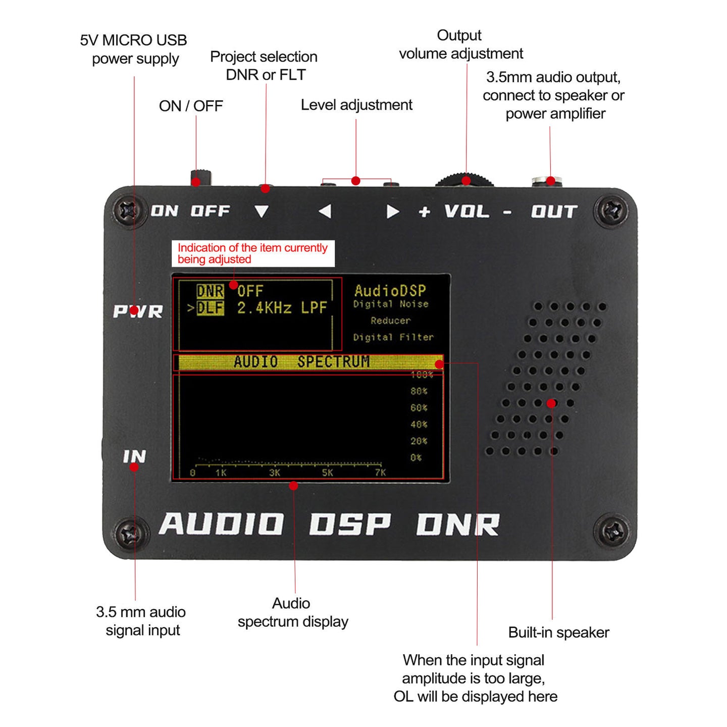 Audio DSP Noise Reducer DNR Digital Filter SSB Ham radio YAESU ICOM + Speaker